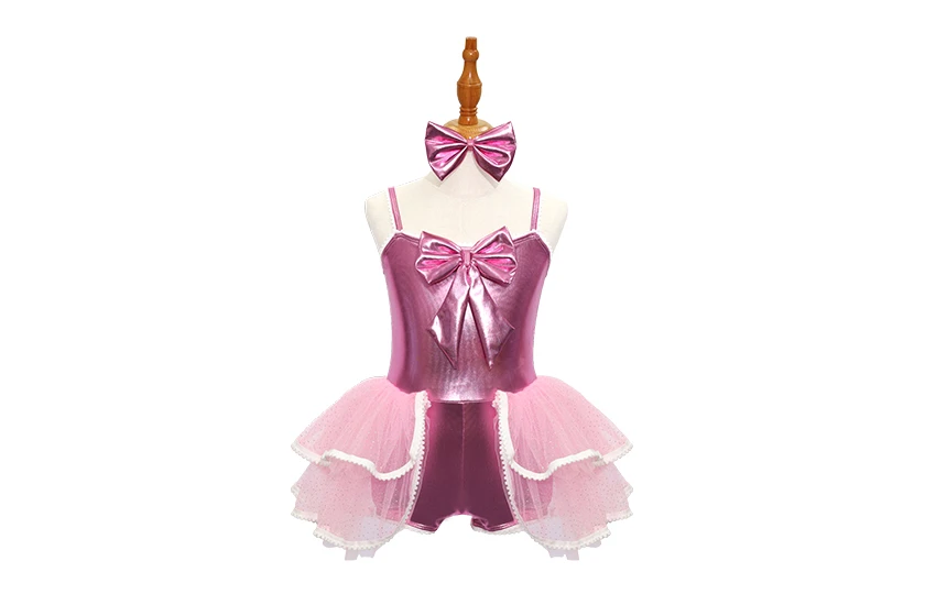 Justaucorps tutu de danse jazz rose avec n&oelig;ud-JSP009
