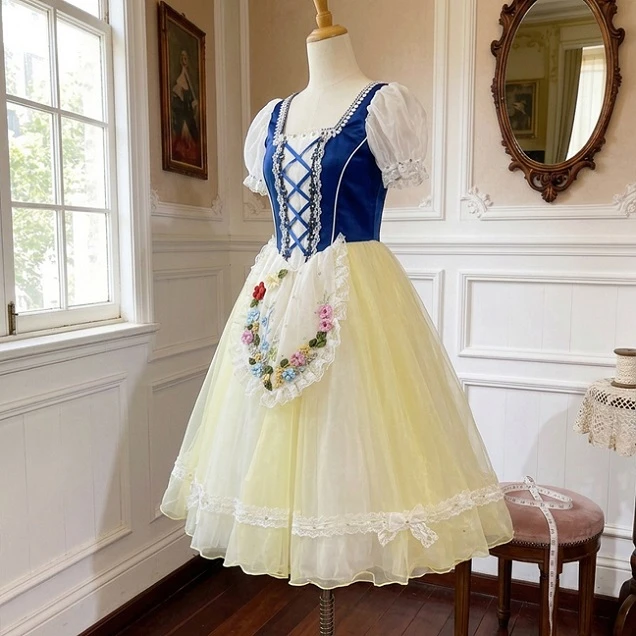 Robe de performance de ballet de style folklorique &agrave; fleurs bleues jaunes | R1611
