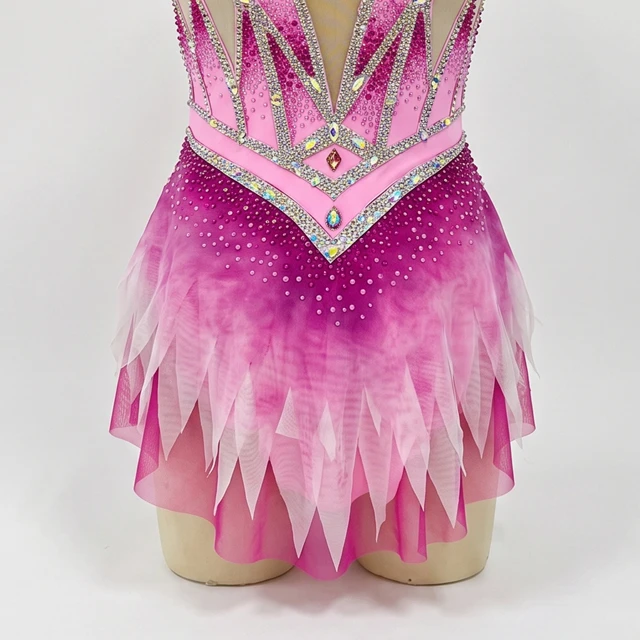 Justaucorps de gymnastique rythmique strass rose ombre | G0116