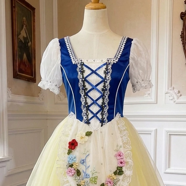 Robe de performance de ballet de style folklorique &agrave; fleurs bleues jaunes | R1611