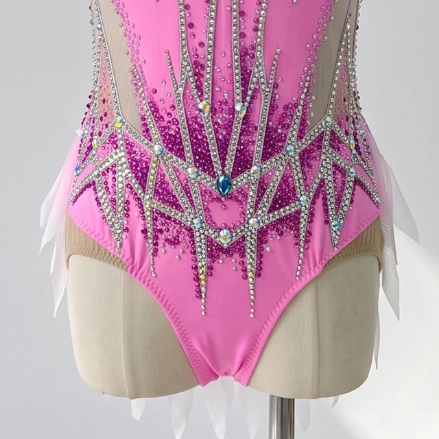 Justaucorps de gymnastique rythmique strass rose ombre | G0116