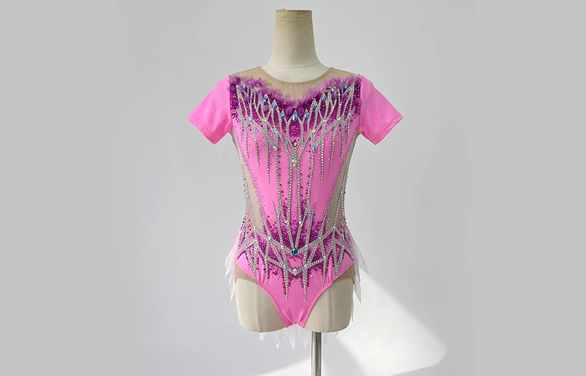 Justaucorps de gymnastique rythmique strass rose ombre | G0116