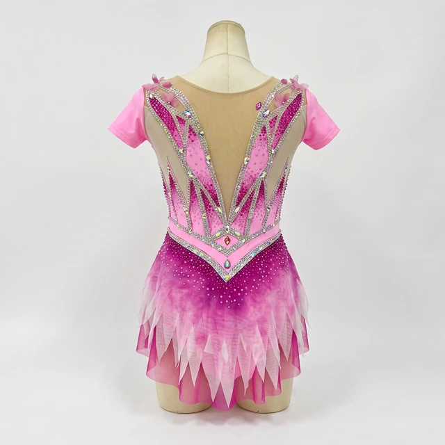 Justaucorps de gymnastique rythmique strass rose ombre | G0116