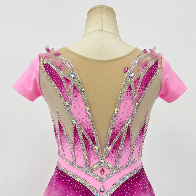 Justaucorps de gymnastique rythmique strass rose ombre | G0116