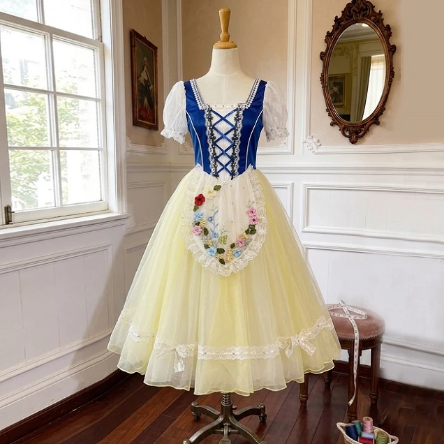 Robe de performance de ballet de style folklorique &agrave; fleurs bleues jaunes | R1611
