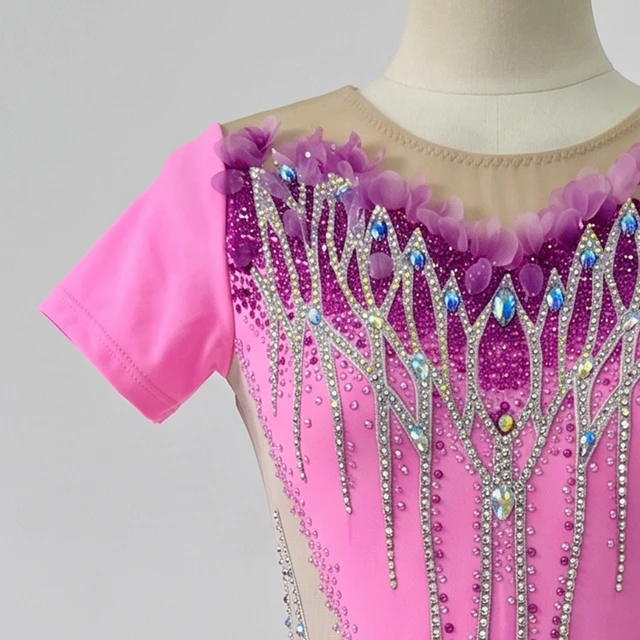 Justaucorps de gymnastique rythmique strass rose ombre | G0116
