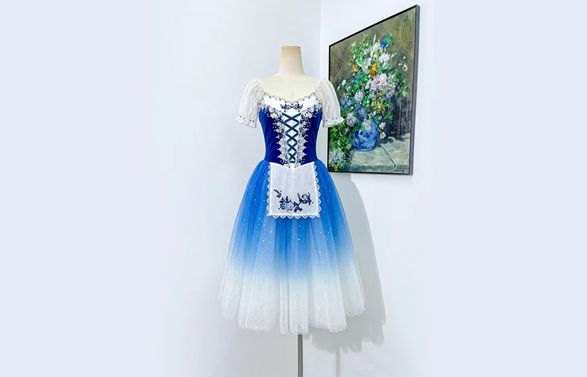 Robe longue de ballet paysan Giselle bleu ombr&eacute; | R1612