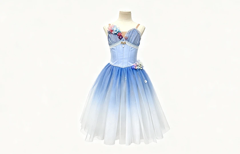 Robe tutu de ballet floral ombr&eacute; bleu | R1328