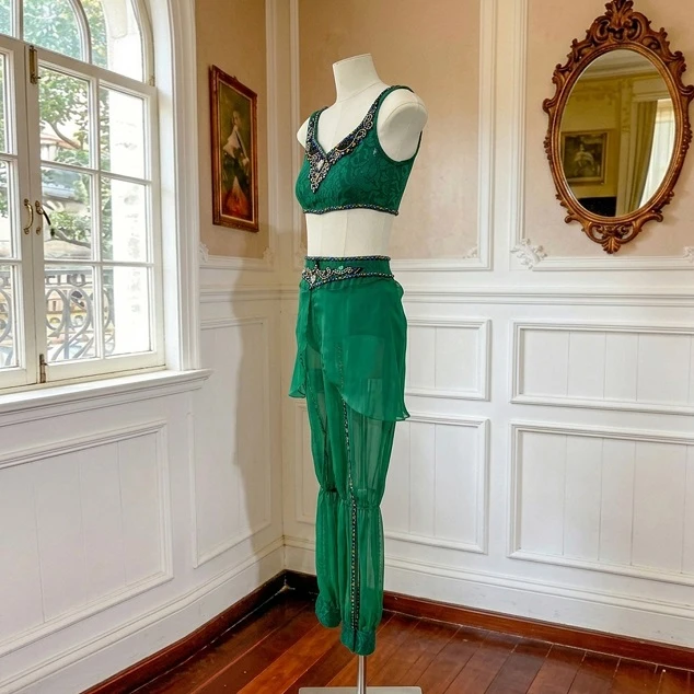 Tenue de performance de ballet deux pi&egrave;ces verte | R1312