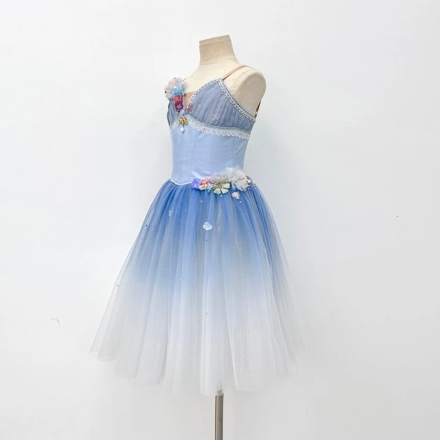 Robe tutu de ballet floral ombr&eacute; bleu | R1328