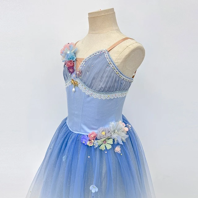Robe tutu de ballet floral ombr&eacute; bleu | R1328