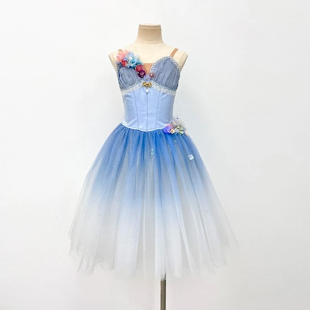 Robe tutu de ballet floral ombr&eacute; bleu | R1328