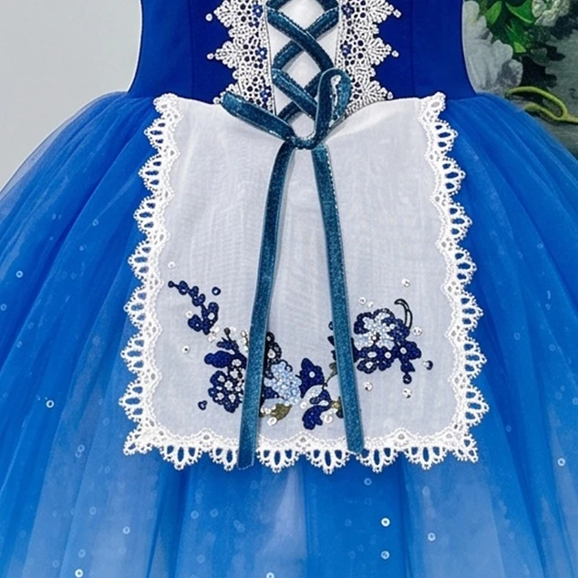Robe longue de ballet paysan Giselle bleu ombr&eacute; | R1612