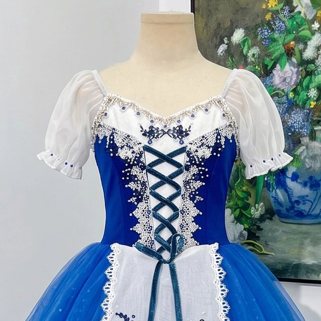 Robe longue de ballet paysan Giselle bleu ombr&eacute; | R1612