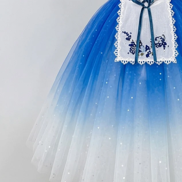 Robe longue de ballet paysan Giselle bleu ombr&eacute; | R1612