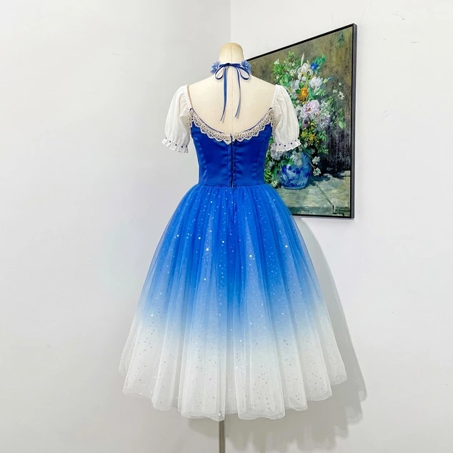 Robe longue de ballet paysan Giselle bleu ombr&eacute; | R1612
