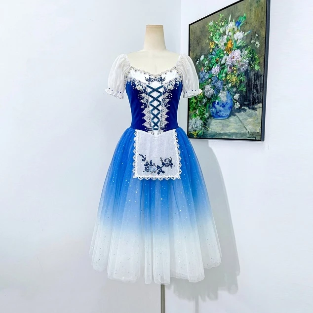 Robe longue de ballet paysan Giselle bleu ombr&eacute; | R1612