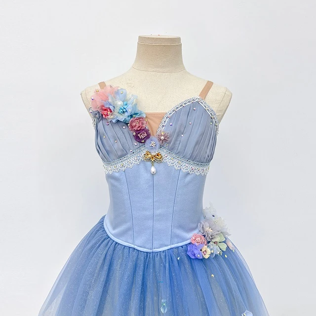 Robe tutu de ballet floral ombr&eacute; bleu | R1328