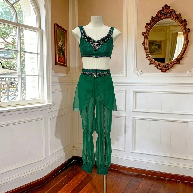 Tenue de performance de ballet deux pi&egrave;ces verte | R1312