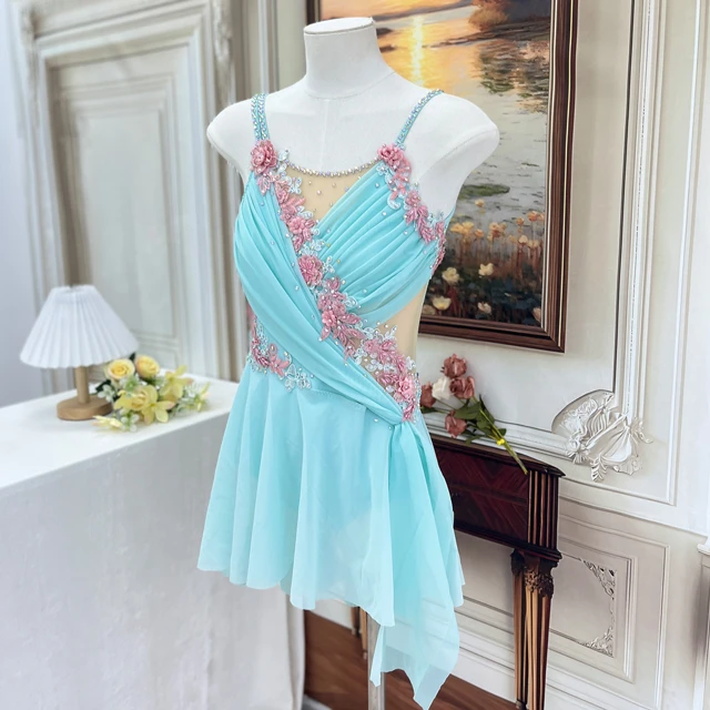 Robe de danse lyrique florale bleu ciel | R0978