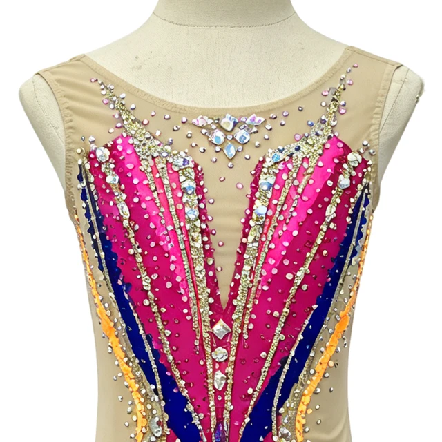 Justaucorps de gymnastique rythmique magenta color block | G0117