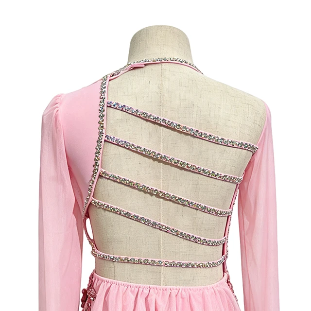 Costume de danse lyrique asym&eacute;trique florale rose | BLC1370