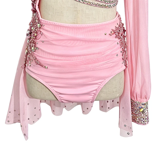 Costume de danse lyrique asym&eacute;trique florale rose | BLC1370