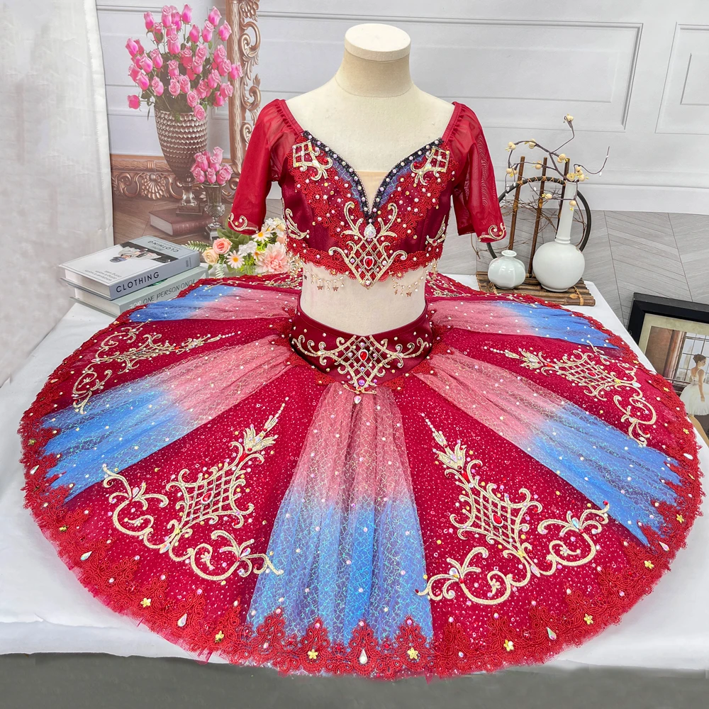 Tutu pancake en deux pi&egrave;ces ombr&eacute; rouge bleu | T1520