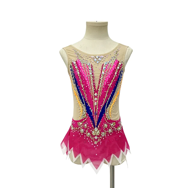 Justaucorps de gymnastique rythmique magenta color block | G0117