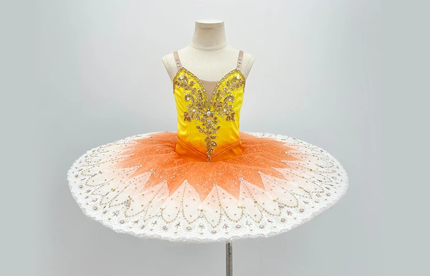 Tutu de cr&ecirc;pes de concours de ballet ombr&eacute; orange jaune | T1504