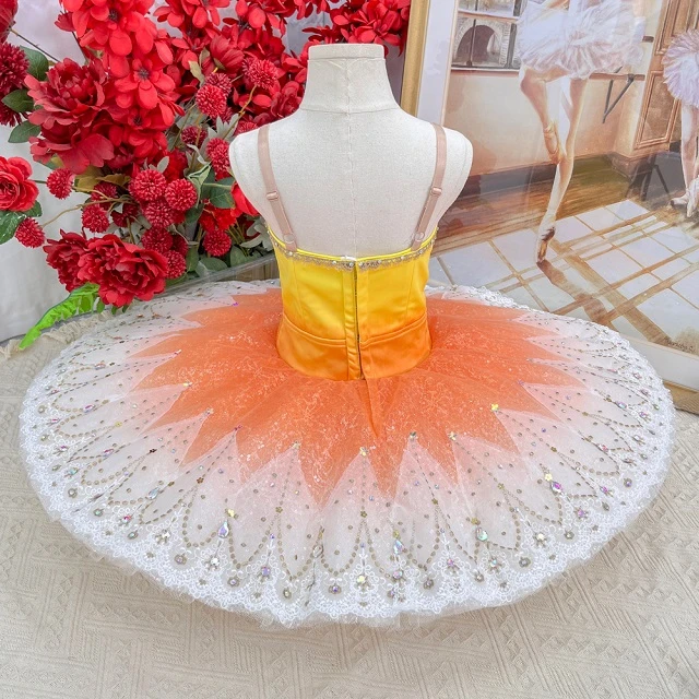 Tutu de cr&ecirc;pes de concours de ballet ombr&eacute; orange jaune | T1504