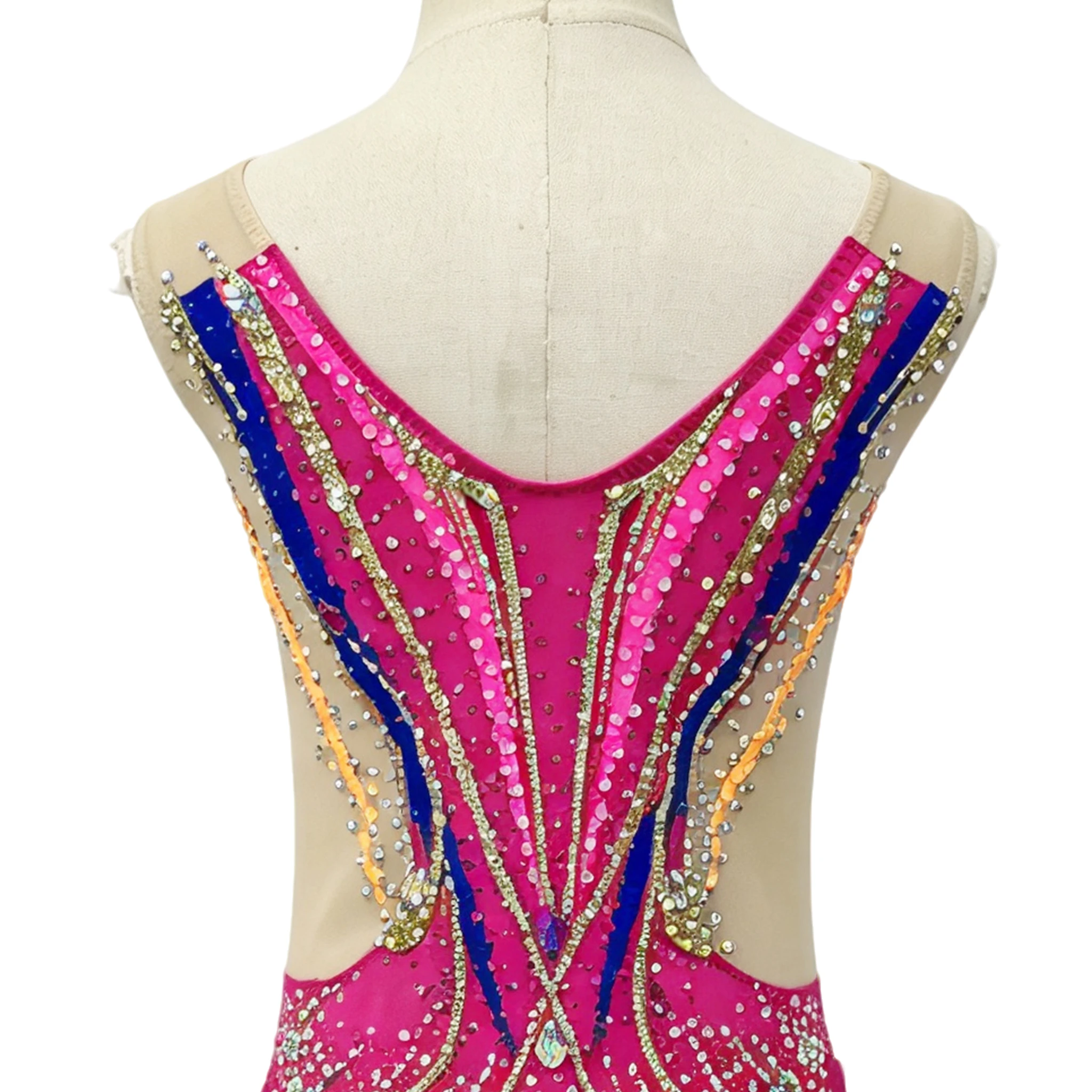 Justaucorps de gymnastique rythmique magenta color block | G0117