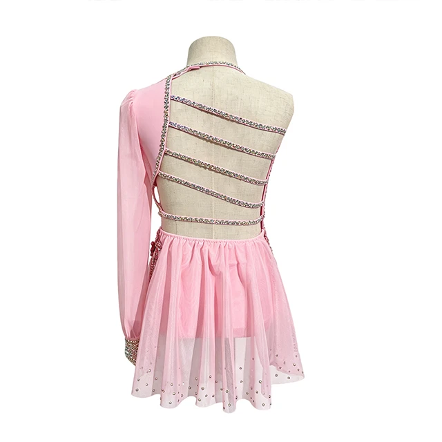 Costume de danse lyrique asym&eacute;trique florale rose | BLC1370
