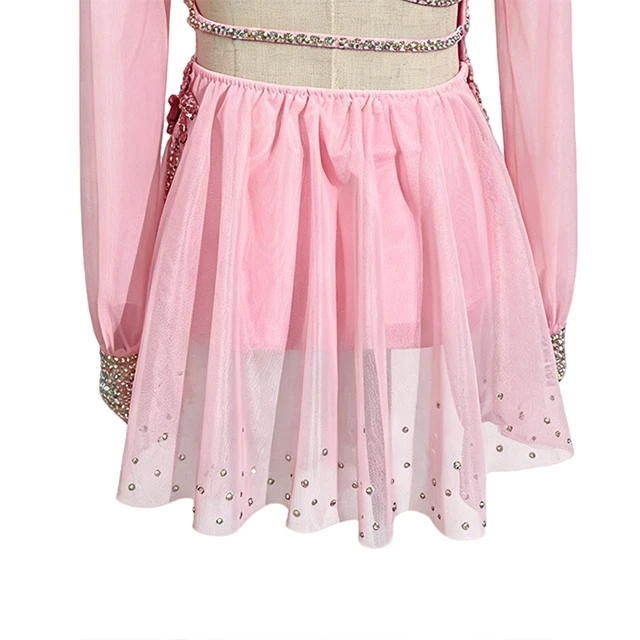 Costume de danse lyrique asym&eacute;trique florale rose | BLC1370