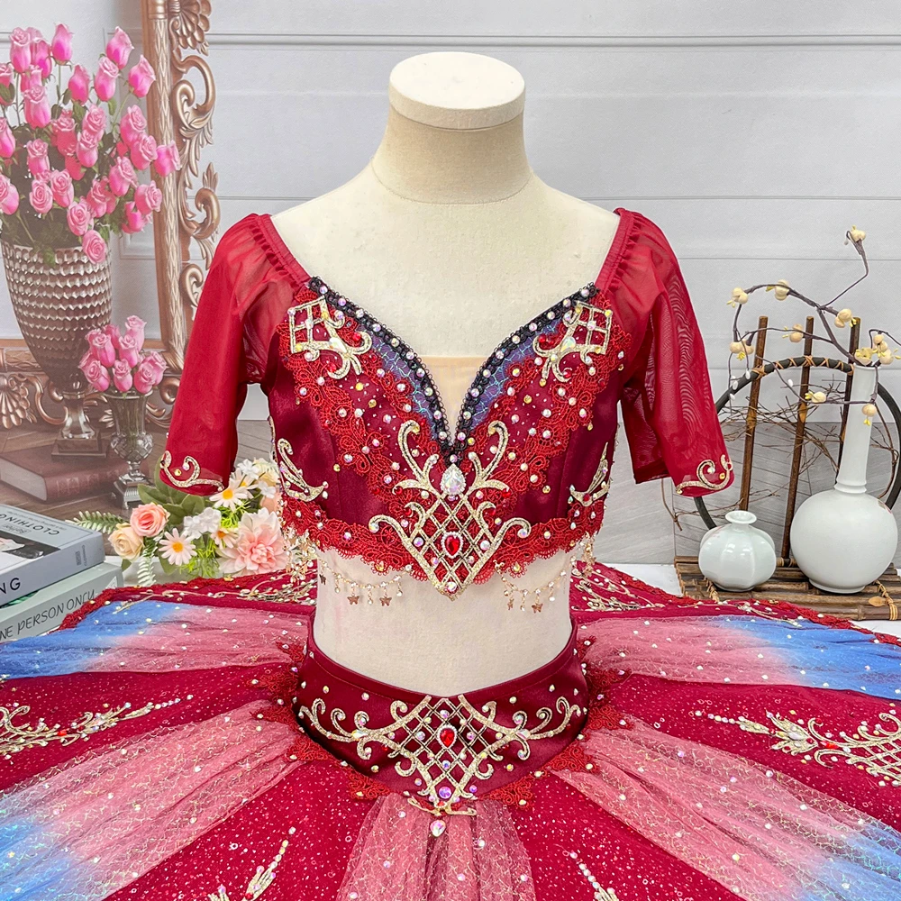 Tutu pancake en deux pi&egrave;ces ombr&eacute; rouge bleu | T1520