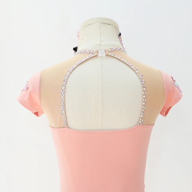 Robe de danse lyrique en strass floral rose | BLC0482