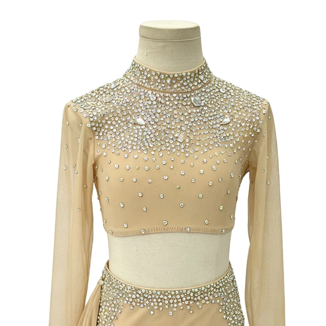 Costume de danse lyrique 2 pi&egrave;ces &agrave; col montant et strass | R0985