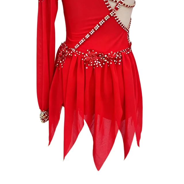 Costume de danse lyrique asym&eacute;trique en strass rouge | BLC1381
