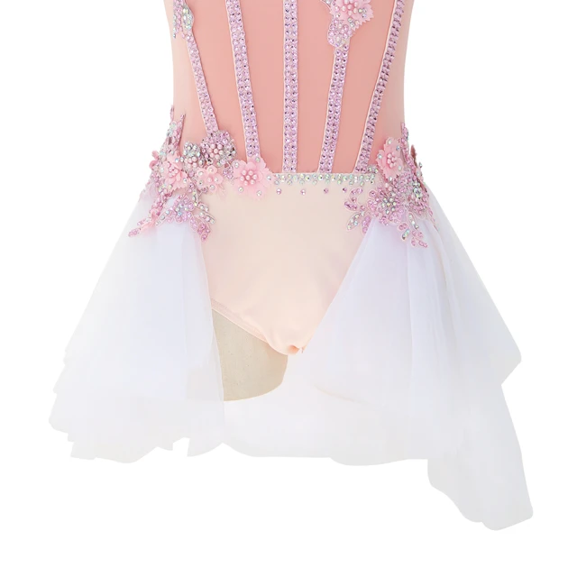 Robe de danse lyrique en strass floral rose | BLC0482
