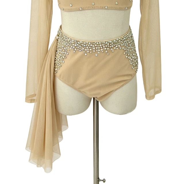 Costume de danse lyrique 2 pi&egrave;ces &agrave; col montant et strass | R0985