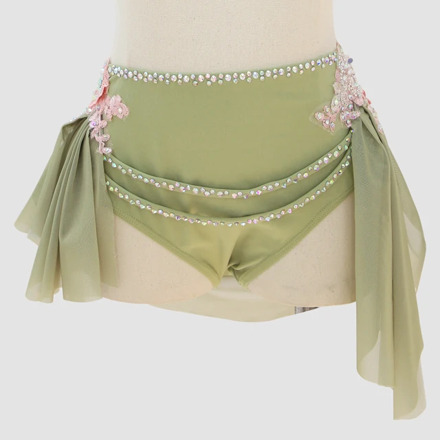 Costume de danse lyrique 2 pi&egrave;ces avec strass vert sauge | G003