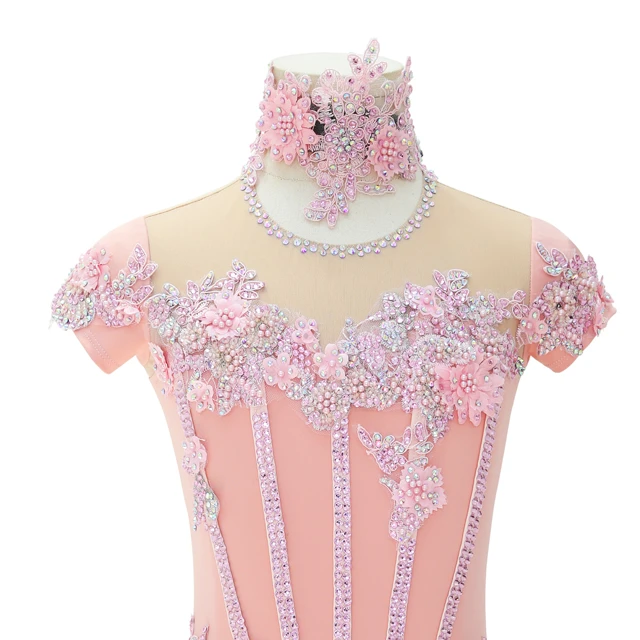 Robe de danse lyrique en strass floral rose | BLC0482