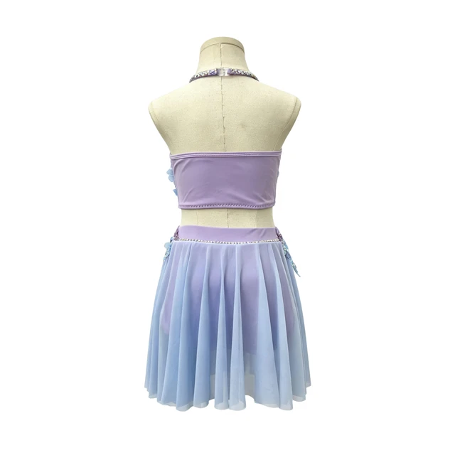 Tenue de danse lyrique florale 2 pi&egrave;ces violet bleu ombre | G026