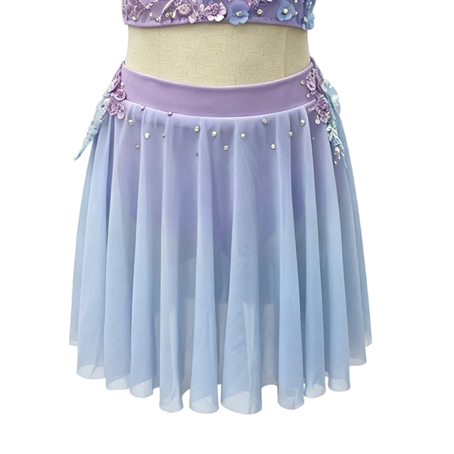Tenue de danse lyrique florale 2 pi&egrave;ces violet bleu ombre | G026