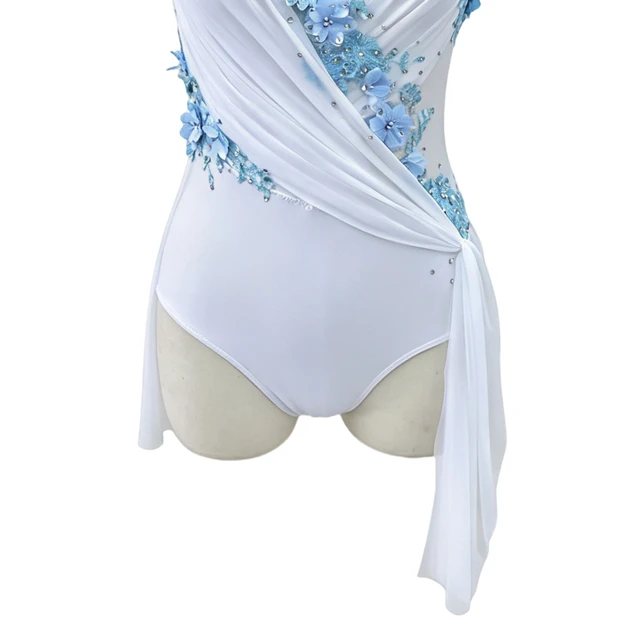 Blanc avec robe justaucorps de danse lyrique florale bleu clair | R0998