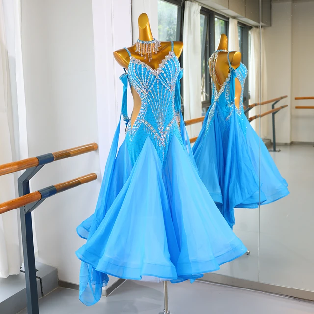Strass bleu ciel Standard Latin &amp; Robe de danse de salon | LD018