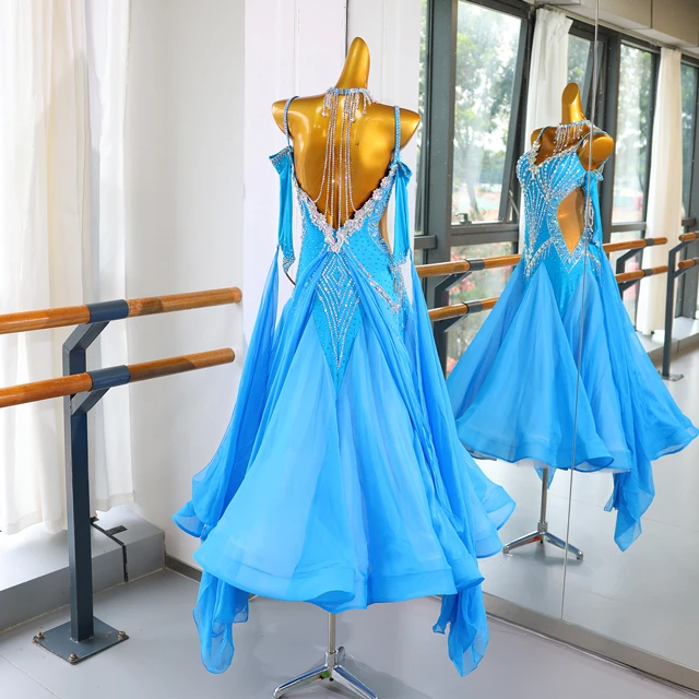 Strass bleu ciel Standard Latin &amp; Robe de danse de salon | LD018