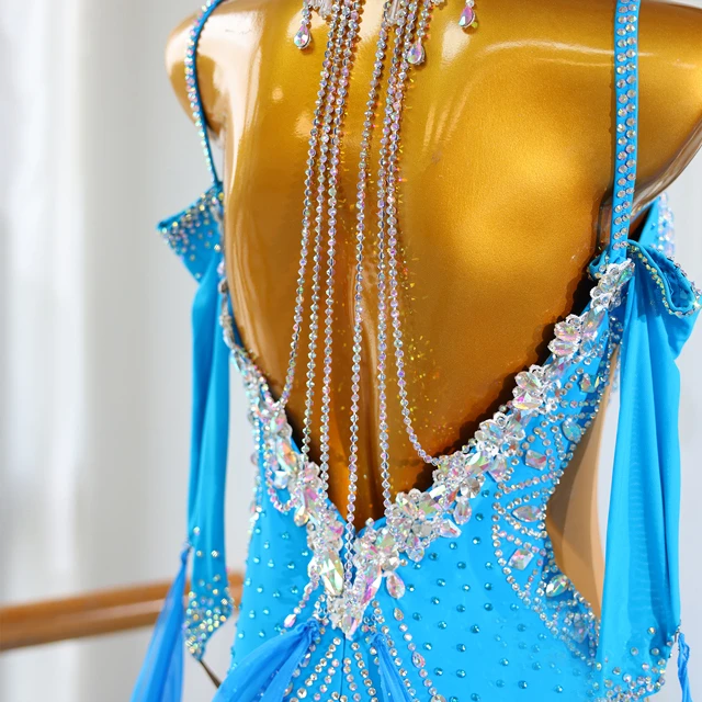 Strass bleu ciel Standard Latin &amp; Robe de danse de salon | LD018