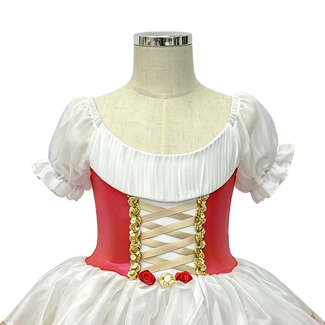 Girls Red Puff Sleeve Crisscross Lace-up Classical Ballet Tutu Dress | XGZ0258