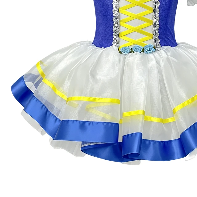 Girls Blue Puff Sleeve Crisscross Lace-up Classical Ballet Tutu Dress | XGZ0258